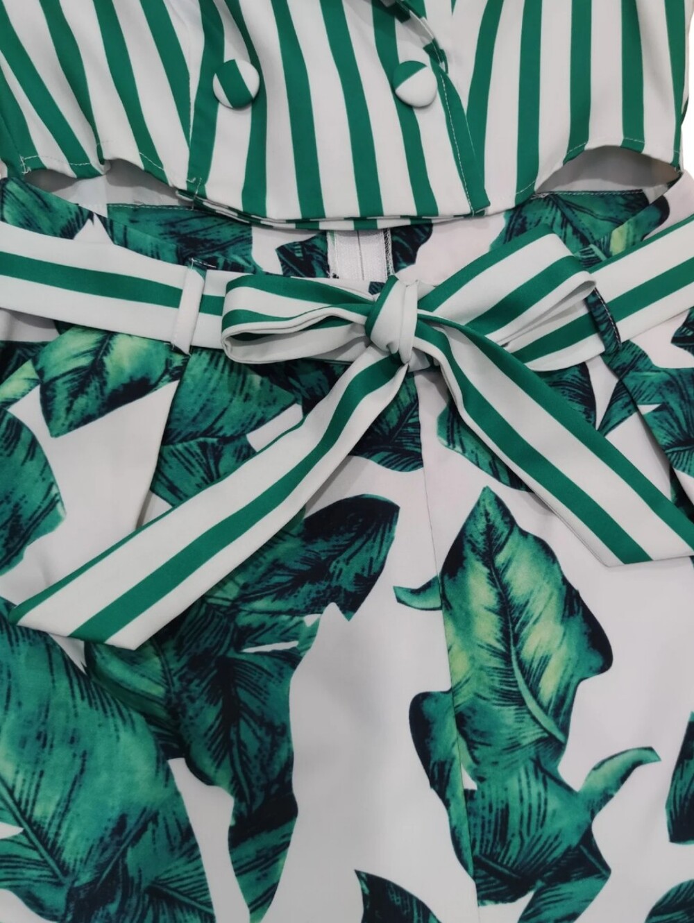 A. Peach Green Stripe Tropical Romper - Picture 6 of 8